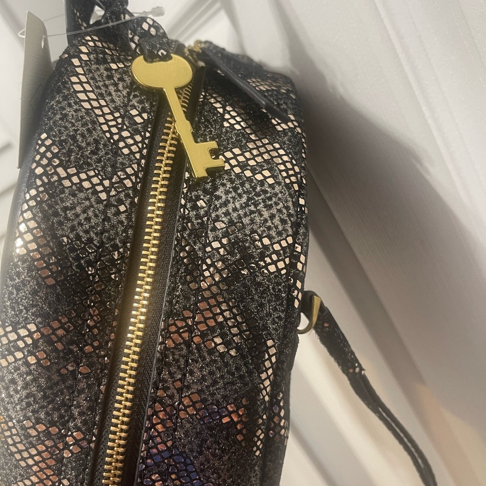 Fossil Black and Gold Patterned Backpack - Picture 7 of 13